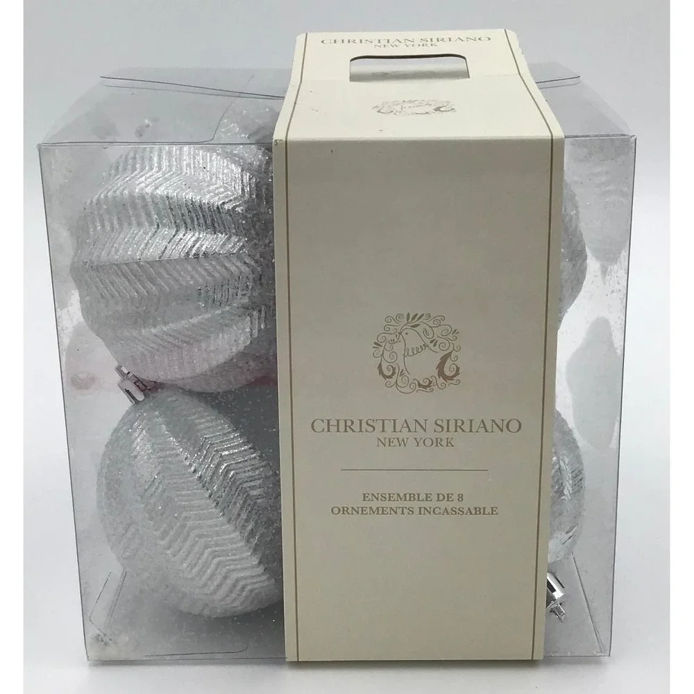 Christian Siriano New York 16 pc Silver Shatterproof Christmas Ornaments Glam